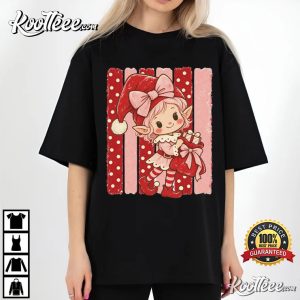 Cute Pink Christmas Elf Holiday Retro Santa Helper T Shirt (1)