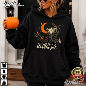 Off To Stir The Pot Vintage Witch Halloween Black Cat Witchy T Shirt (4)
