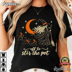 Off To Stir The Pot Vintage Witch Halloween Black Cat Witchy T Shirt (2)