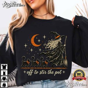 Cat Lover Off To Stir The Pot Witch Black Cat Halloween Funny T Shirt (4)