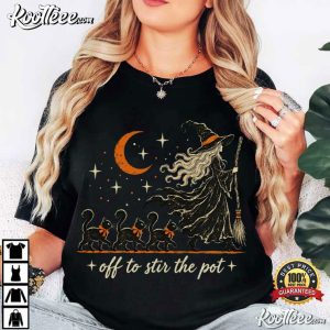 Cat Lover Off To Stir The Pot Witch Black Cat Halloween Funny T Shirt (1)