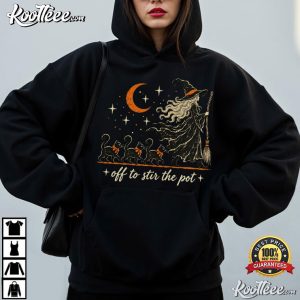 Cat Lover Off To Stir The Pot Witch Black Cat Halloween Funny T Shirt (2)