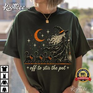 Cat Lover Off To Stir The Pot Witch Black Cat Halloween Funny T Shirt (3)