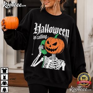 Halloween Is Calling Skeleton Phone Funny Spooky Season T Shirt (1)