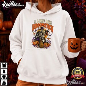 I Love His Broomstick Funny Halloween Skeleton Couple T Shirt (3)