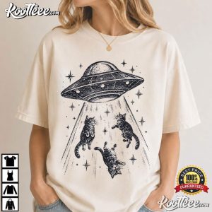 Alien Cats Vintage UFO Cat Abduction Funny Cat Lover T Shirt (3)