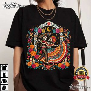 Mexican Day Día De Los Muertos Couple Dancing Skeleton Halloween T Shirt (1)
