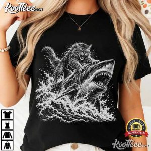 Angry Cat Riding Shark Funny Ocean Animal Graphic T-Shirt Angry Cat Riding Shark Funny Ocean Animal Graphic T Shirt (2)