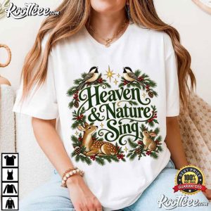 Heaven And Nature Sing Christmas Vintage Woodland Animal Christian Holiday T Shirt (1)