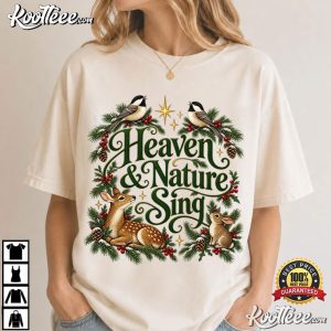 Heaven And Nature Sing Christmas Vintage Woodland Animal Christian Holiday T Shirt (3)