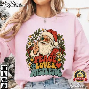 Peace Love Mistletoe Retro Santa Christmas Groovy Hippie Holiday T Shirt (4)