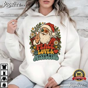 Peace Love Mistletoe Retro Santa Christmas Groovy Hippie Holiday T Shirt (1)