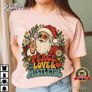 Peace Love Mistletoe Retro Santa Christmas Groovy Hippie Holiday T Shirt (2)