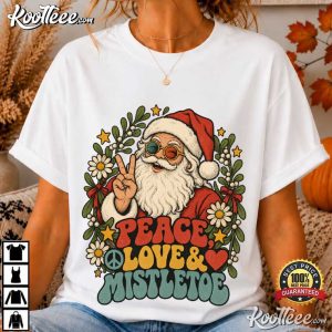 Peace Love Mistletoe Retro Santa Christmas Groovy Hippie Holiday T Shirt (3)
