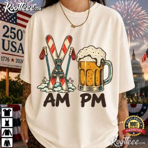 Apres Ski With Retro AM PM Skis And Beer T-Shirt Apres Ski With Retro AM PM Skis And Beer T Shirt (1)