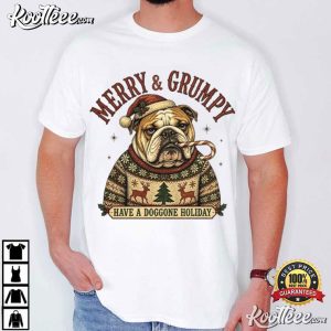 Merry And Grumpy Funny Bulldog Christmas Holiday T Shirt (1)