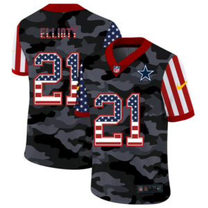 Ezekiel Elliott Dallas Cowboys 21 Camo USA Flag NFL Limited Jerseys