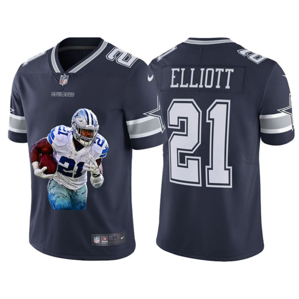 Ezekiel Elliott Dallas Cowboys 21 Grey Player Portrait Edition NFL Limited Jerseys