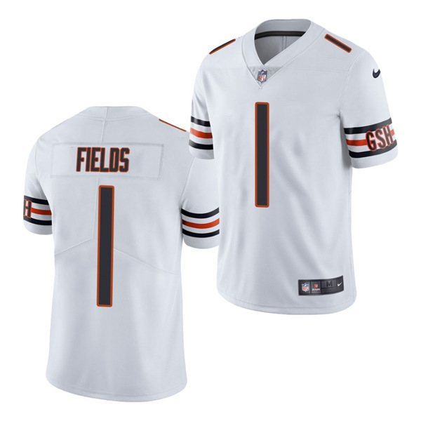 Mens Chicago Bears 1 Justin Fields White 2021 NFL Draft Vapor Untouchable Limited Stitched Jersey 1 1