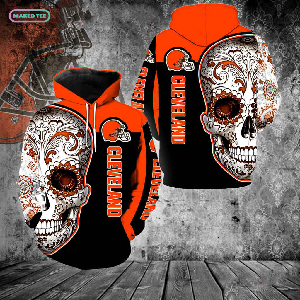 Sugar Skull Cleveland Browns Logo NFL 3D Hoodie