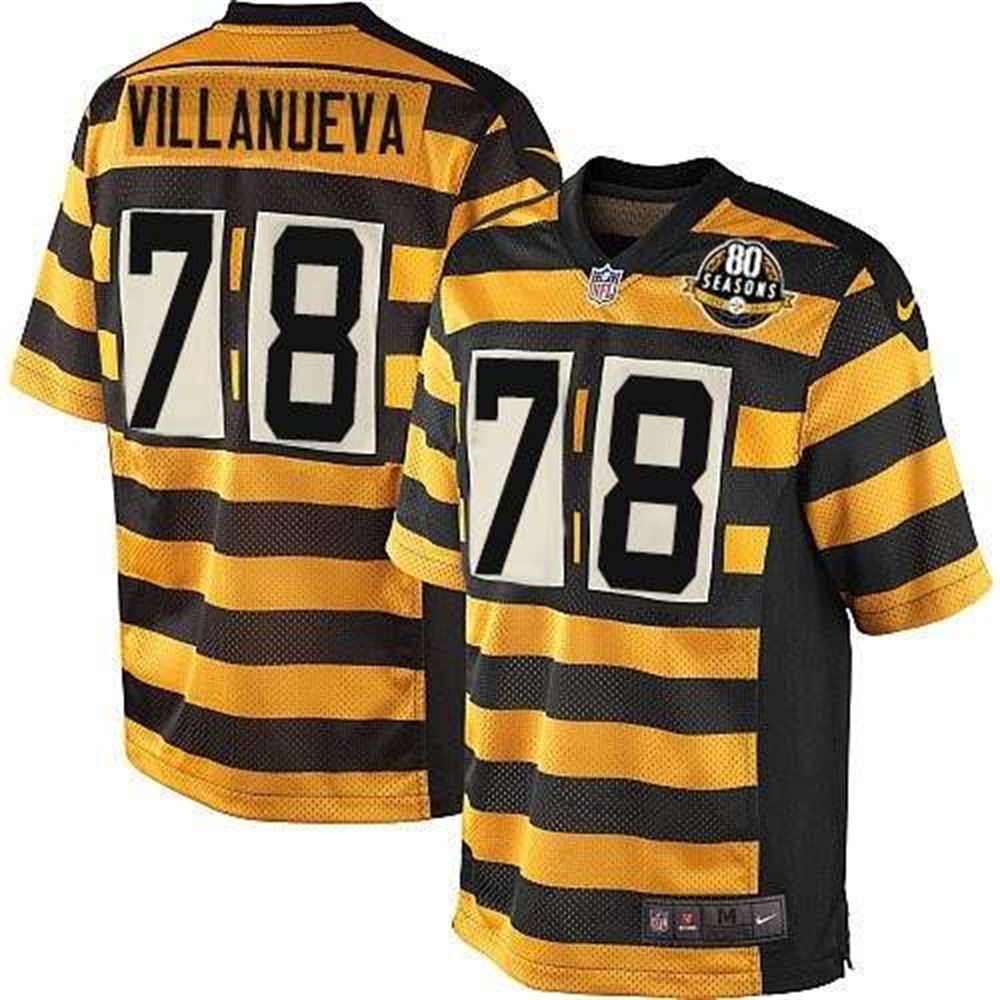 Pittsburgh Steelers #78 Alejandro Villanueva Yellow Black Alternate Men's Stitched NFL 80TH Throwback Elite Jersey