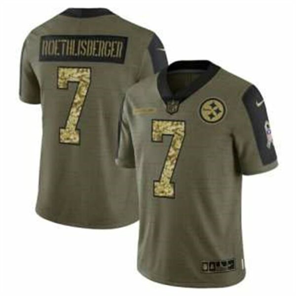 Olive Pittsburgh Steelers 7 Ben Roethlisberger 2021 Camo Salute To Service Limited Stitched Jersey