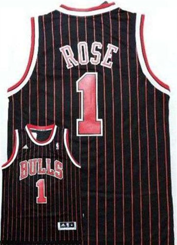 Bulls 1 Derrick Rose Black Red Strip Stitched NBA Jersey 1