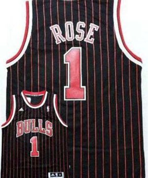Bulls 1 Derrick Rose Black Red Strip Stitched NBA Jersey