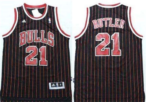 Bulls 21 Jimmy Butler Black Red Strip Stitched NBA Jersey 1