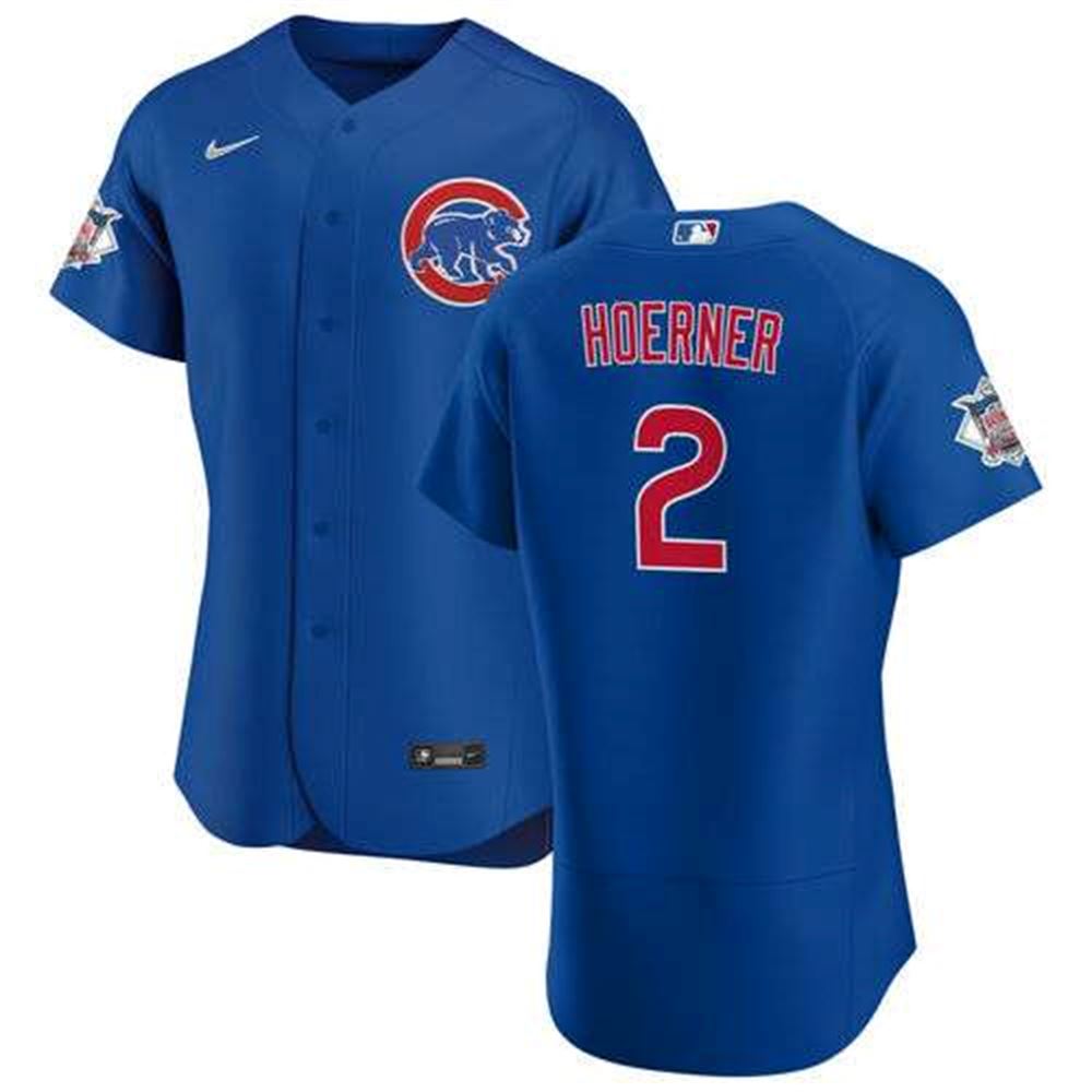 Chicago Cubs #2 Nico Hoerner Blue Flex Base Stitched Jersey