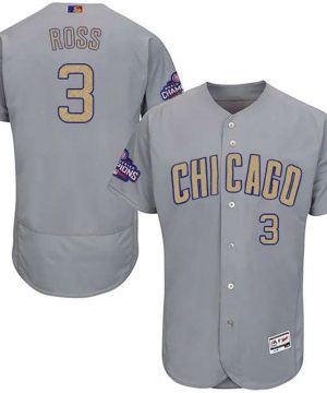 Chicago Cubs 3 David Ross Gray World Series Champions Gold Program Flexbase Stitched MLB Jersey