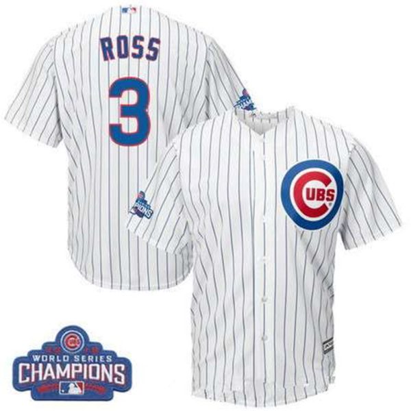 Chicago Cubs 3 David Ross Majestic White Home 2016 World Series Champions Team Logo Patch Player Jersey