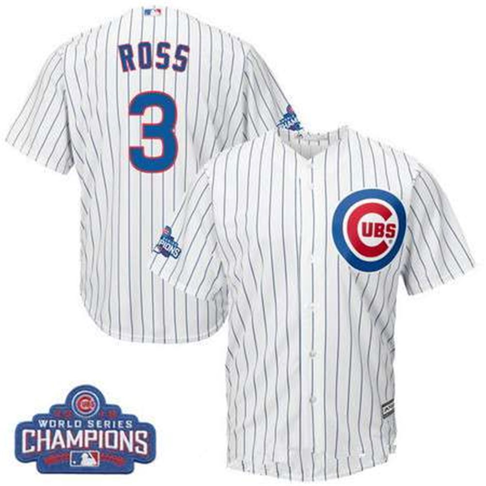 Chicago Cubs #3 David Ross Majestic White Home 2016 World Series Champions Team Logo Patch Player Jersey