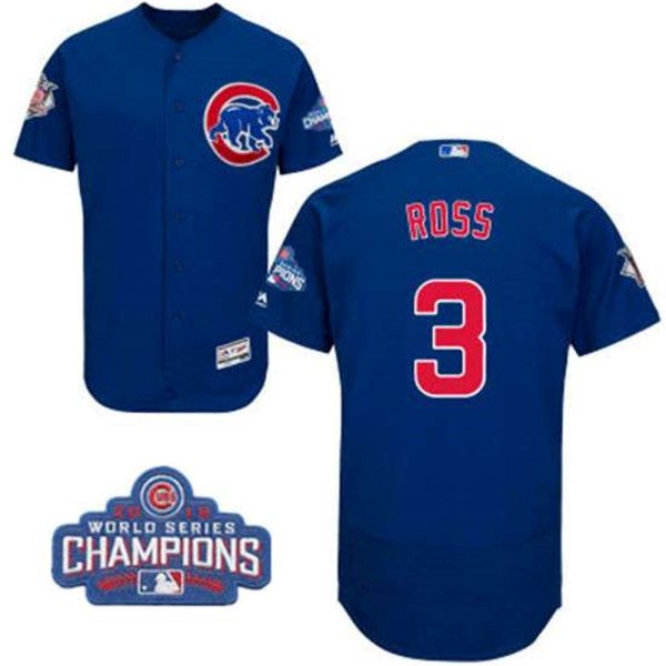 Chicago Cubs 3 David Ross Royal Blue Majestic Flex Base 2016 World Series Champions Patch Jersey