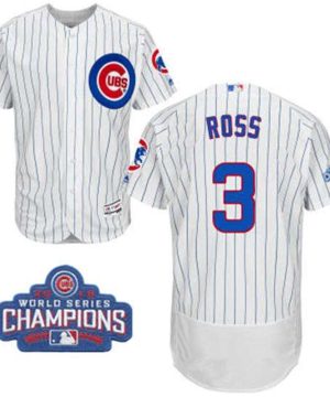 Chicago Cubs 3 David Ross White Home Majestic Flex Base 2016 World Series Champions Patch Jersey