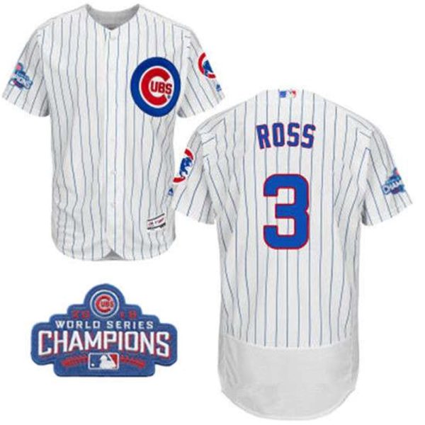 Chicago Cubs 3 David Ross White Home Majestic Flex Base 2016 World Series Champions Patch Jersey