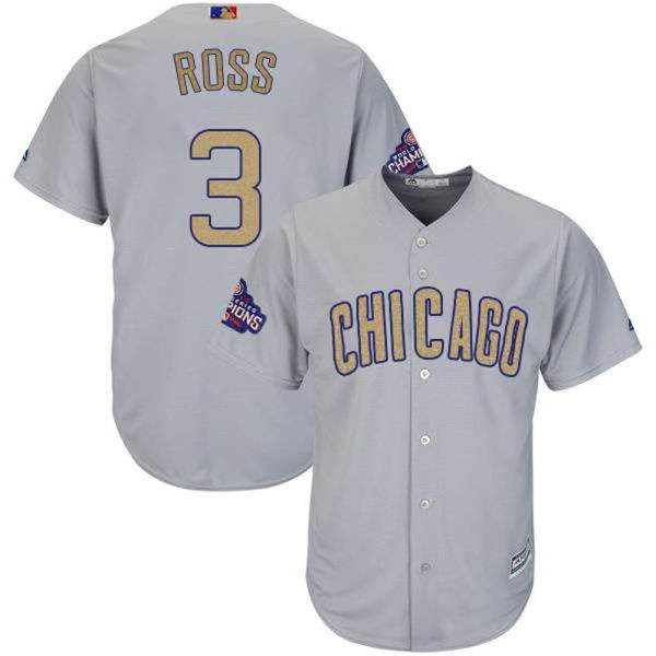 Chicago Cubs 3 David Ross World Series Champions Gold Program Cool Base Stitched MLB Jersey
