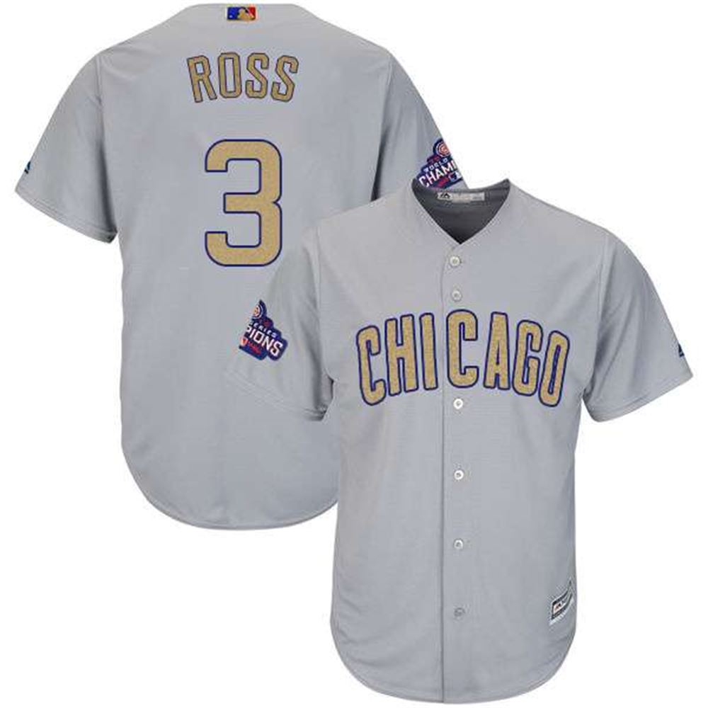 Chicago Cubs #3 David Ross World Series Champions Gold Program Cool Base Stitched MLB Jersey