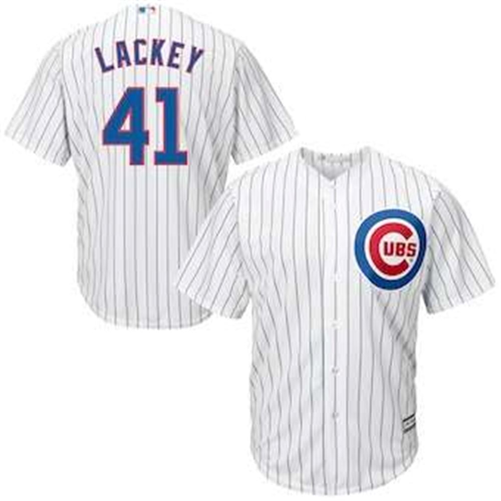 Chicago Cubs 41 John Lackey Majestic White Home Cool Base Player Jersey