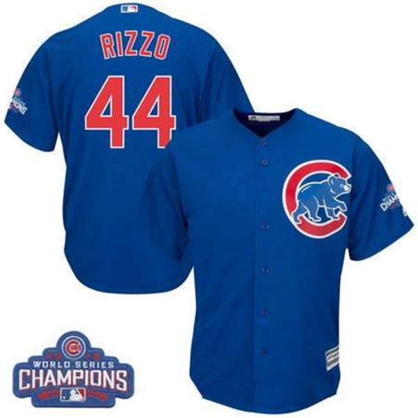 Chicago Cubs 44 Anthony Rizzo Majestic Royal Blue 2016 World Series Champions Team Logo Patch Player Jersey