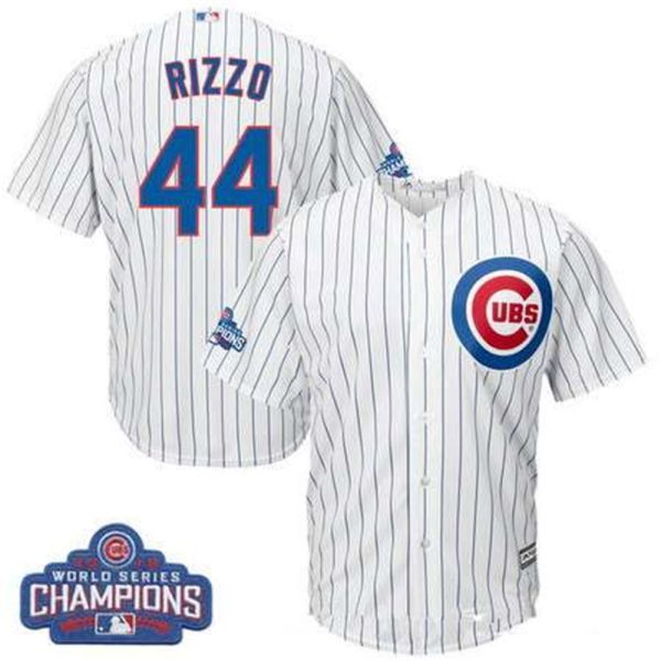 Chicago Cubs 44 Anthony Rizzo Majestic White Home 2016 World Series Champions Team Logo Patch Player Jersey