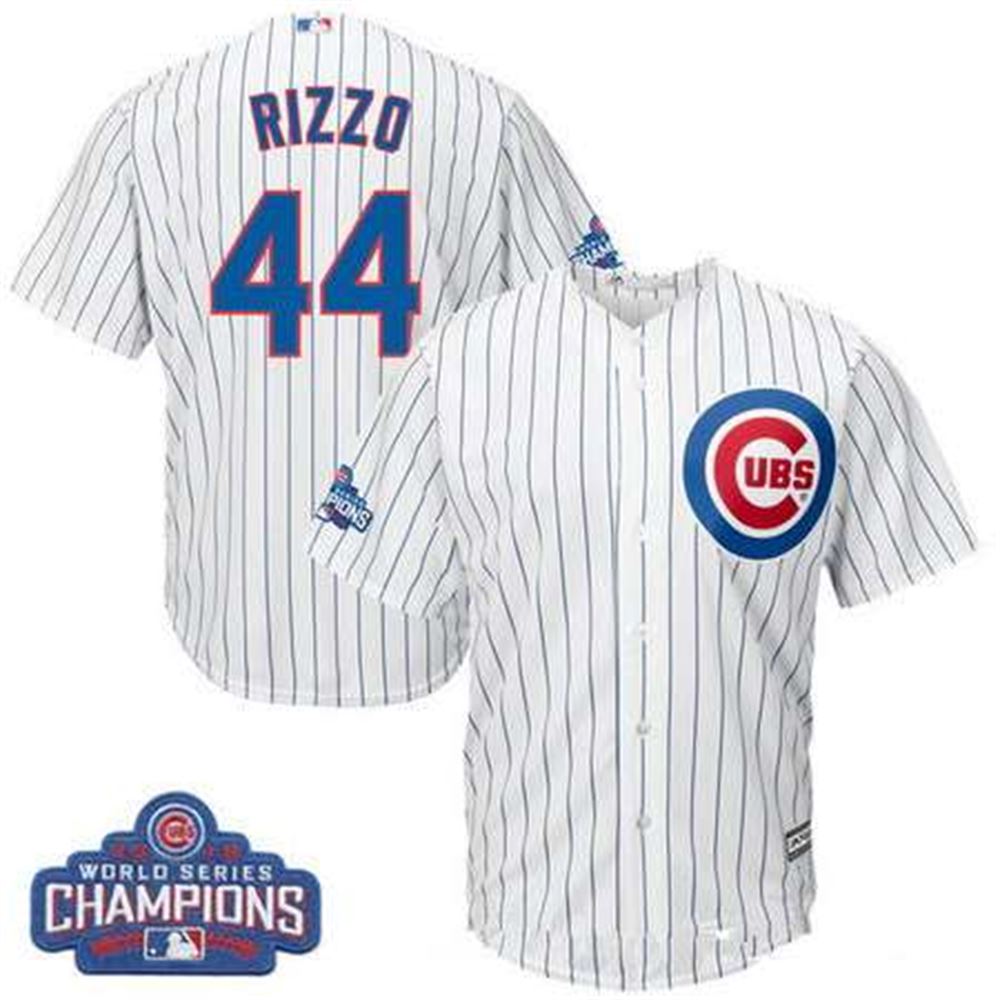 Chicago Cubs #44 Anthony Rizzo Majestic White Home 2016 World Series Champions Team Logo Patch Player Jersey