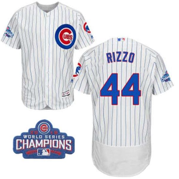 Chicago Cubs 44 Anthony Rizzo White Home Majestic Flex Base 2016 World Series Champions Patch Jersey