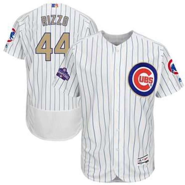 Chicago Cubs 44 Anthony Rizzo White World Series Champions Gold Stitched MLB Majestic 2017 Flex Base Jersey