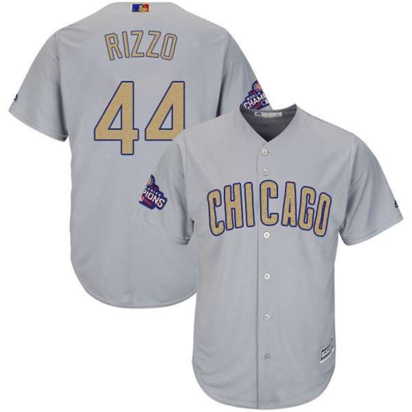Chicago Cubs 44 Anthony Rizzo World Series Champions Gold Program Cool Base Stitched MLB Jersey