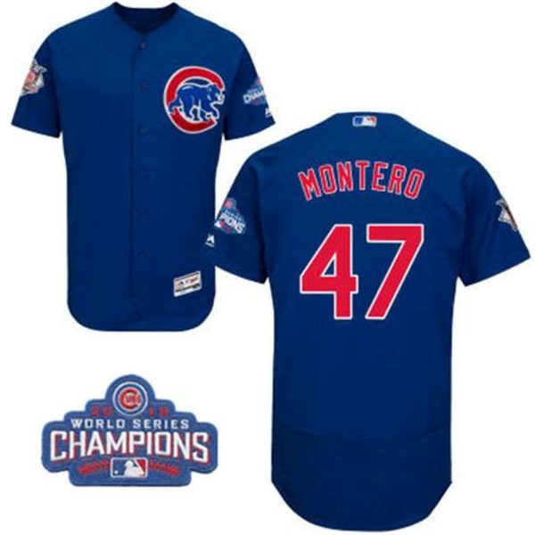 Chicago Cubs 47 Miguel Montero Royal Blue Majestic Flex Base 2016 World Series Champions Patch Jersey