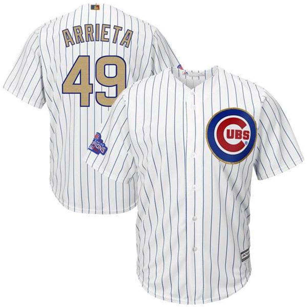 Chicago Cubs #49 Jake Arrieta Majestic White 2017 Gold Program Cool Base Player Stitched MLB Jersey