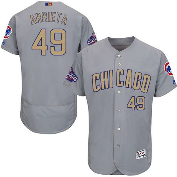 Chicago Cubs 49 Jake Arrieta World Series Champions Gold Program Flexbase Stitched MLB Jersey