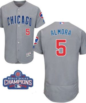 Chicago Cubs 5 Albert Almora Jr Gray Road Majestic Flex Base 2016 World Series Champions Patch Jersey