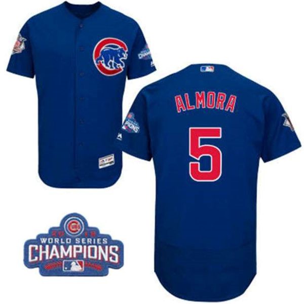 Chicago Cubs 5 Albert Almora Jr Royal Blue Majestic Flex Base 2016 World Series Champions Patch Jersey